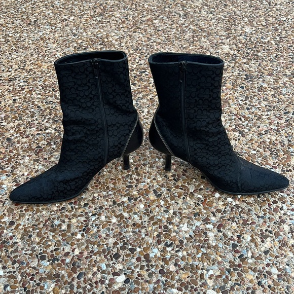COACH Women Leather and Knit Black Sock Booties 3” Heel Made in Italy Size 7B - Picture 4 of 7